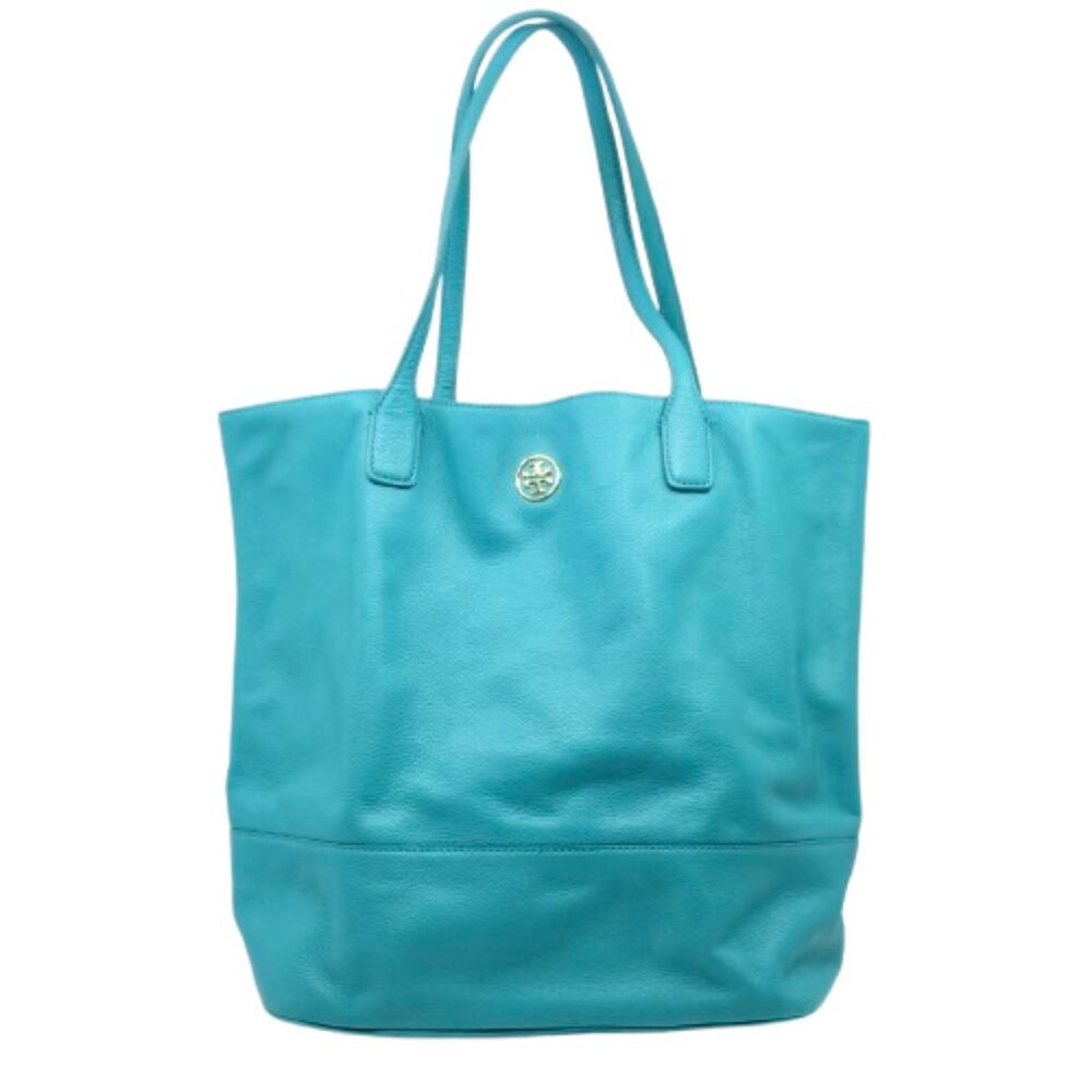 TORY BURCH~Michelle Tote~LARGE PEBBLED LEATHER CARRYALL BUCKET BAG Teal Blue